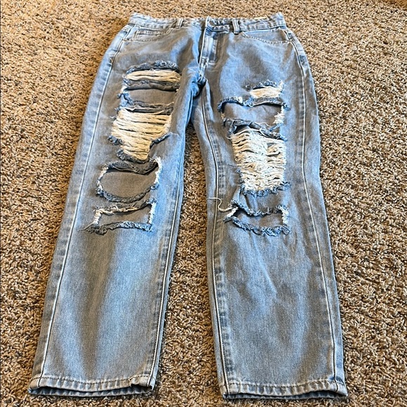 SHEIN Denim - SHEIN Blue Relaxed Fit Distressed Jeans